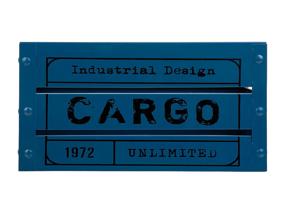 Cesto retangular de metal estampado em azul 31x18x16