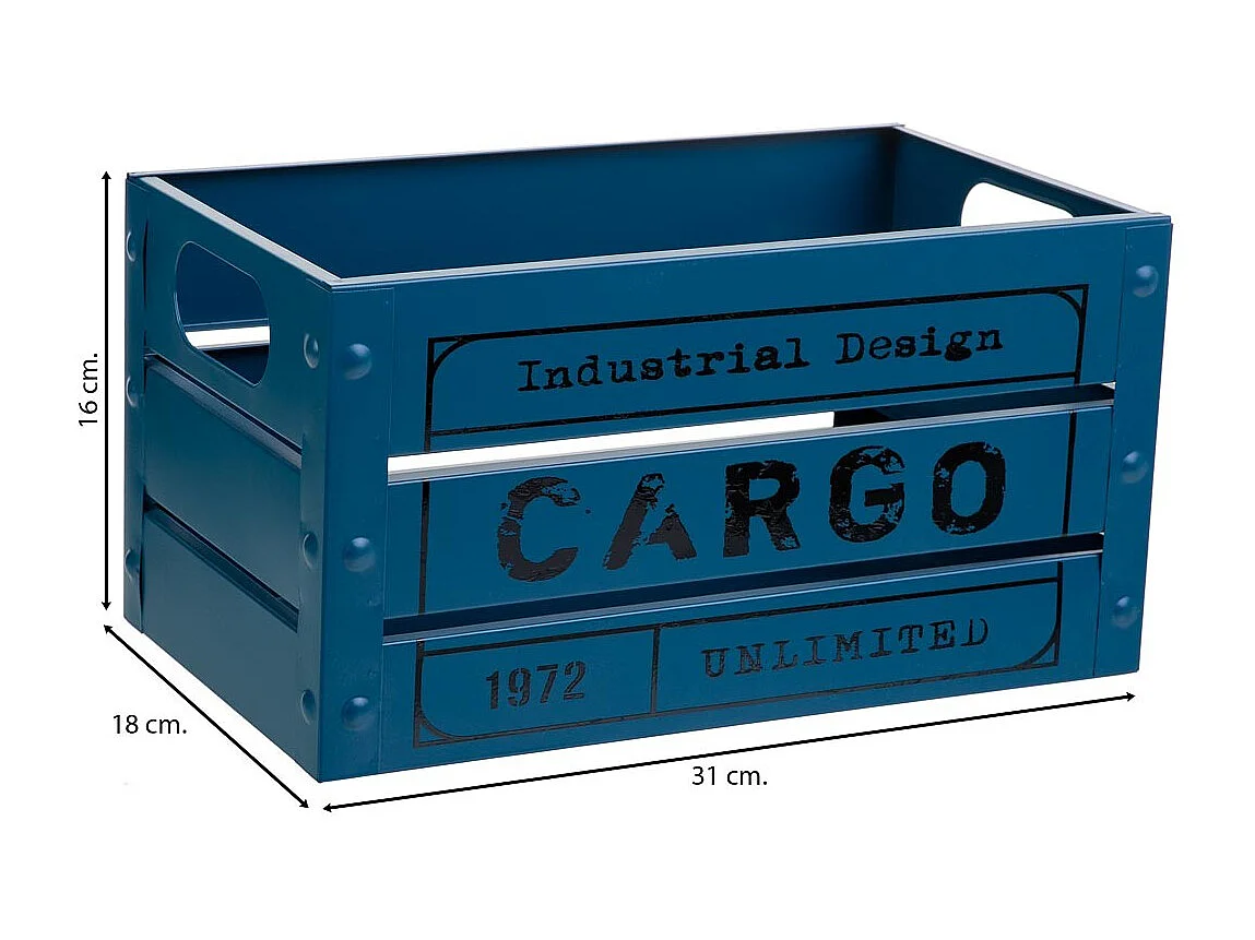 Cesto retangular de metal estampado em azul 31x18x16