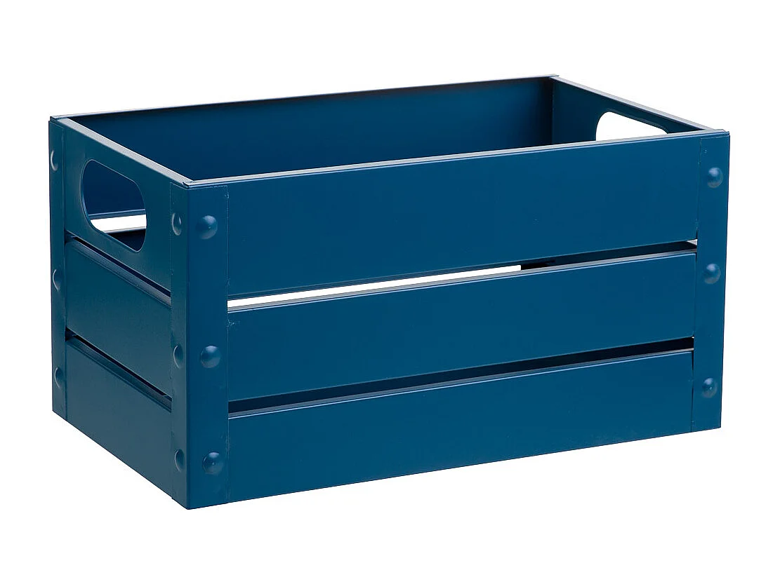 Cesto retangular de metal estampado em azul 31x18x16