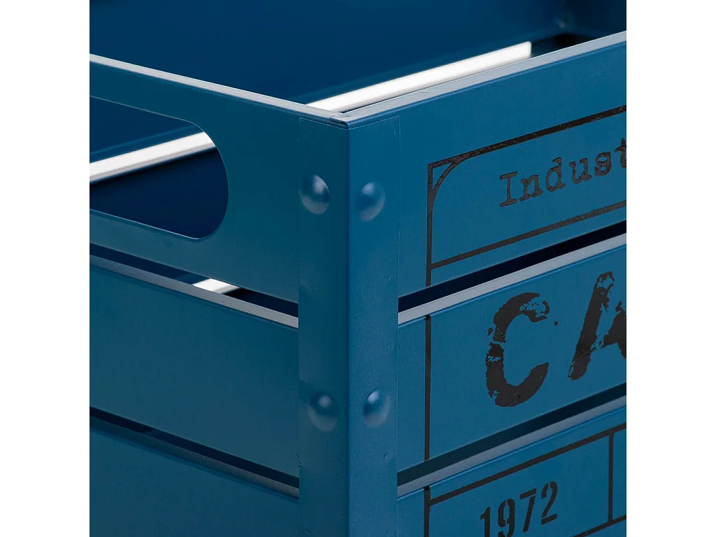 Cesto retangular de metal estampado em azul 31x18x16