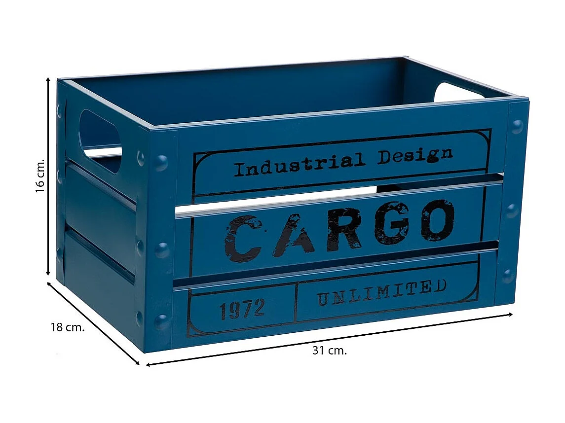 Cesto retangular de metal estampado em azul 31x18x16