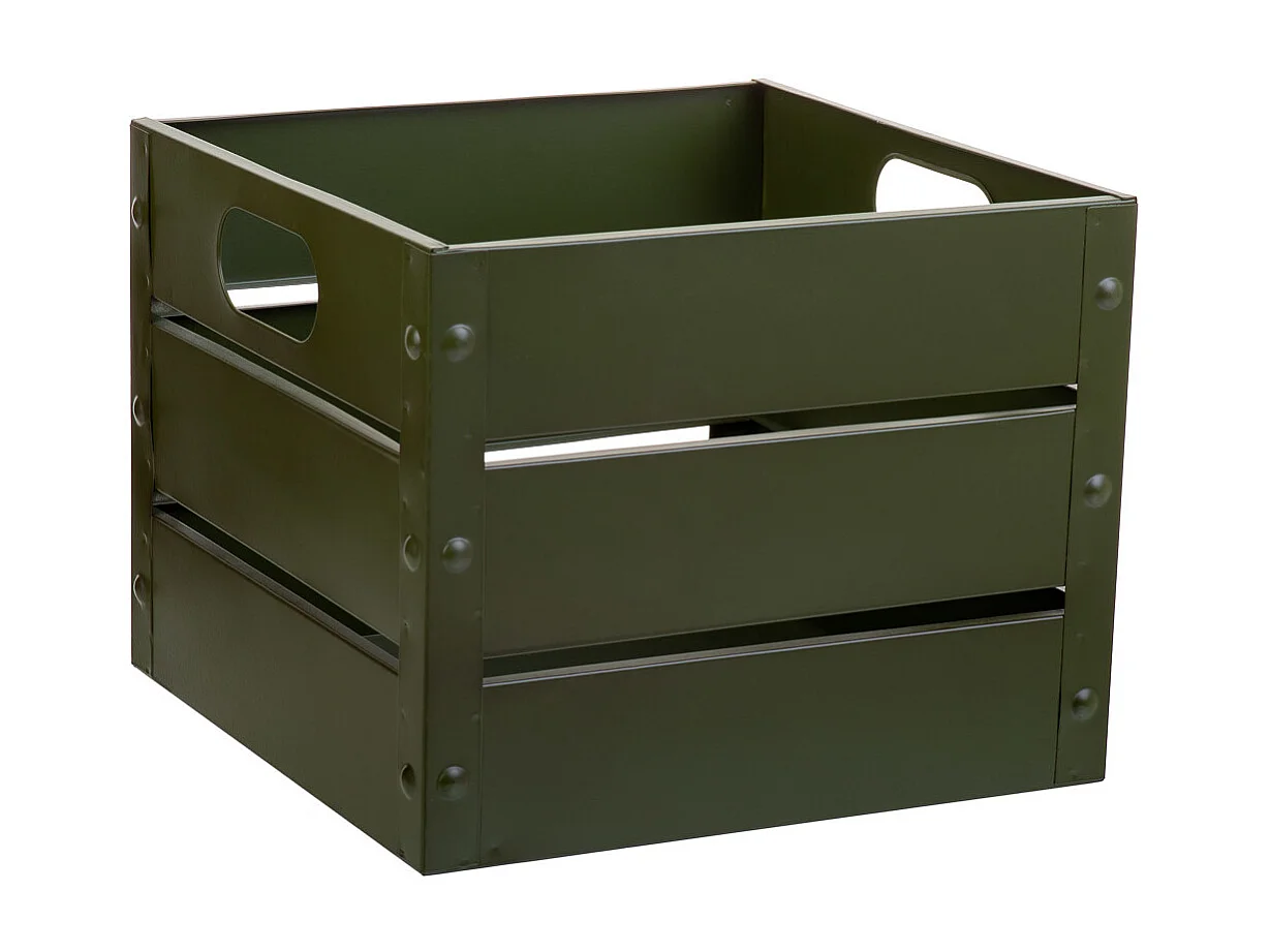 Corbeille carrée en métal imprimé vert 26x26x20