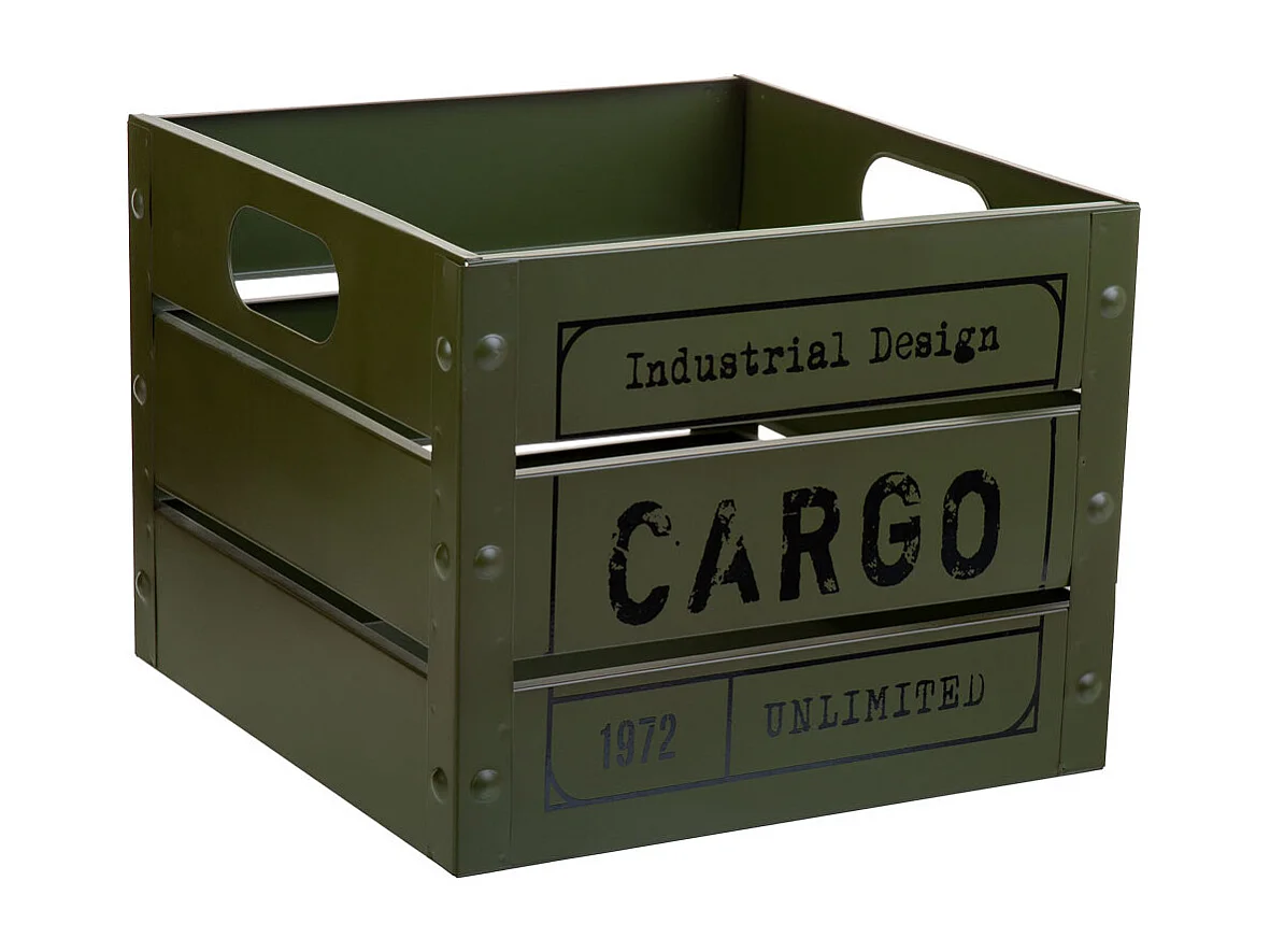 Cesto quadrado de metal estampado verde 26x26x20