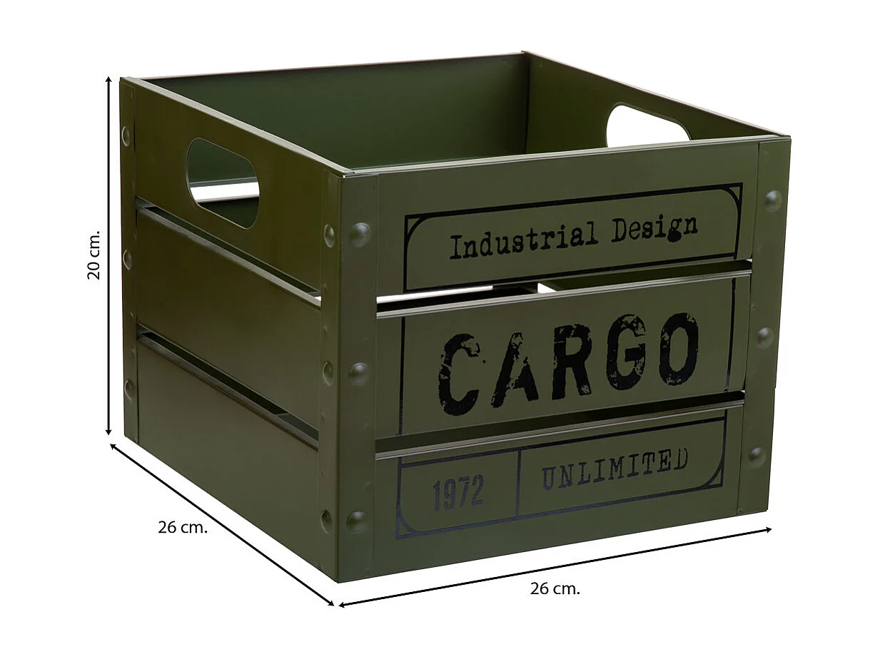 Cesto quadrado de metal estampado verde 26x26x20