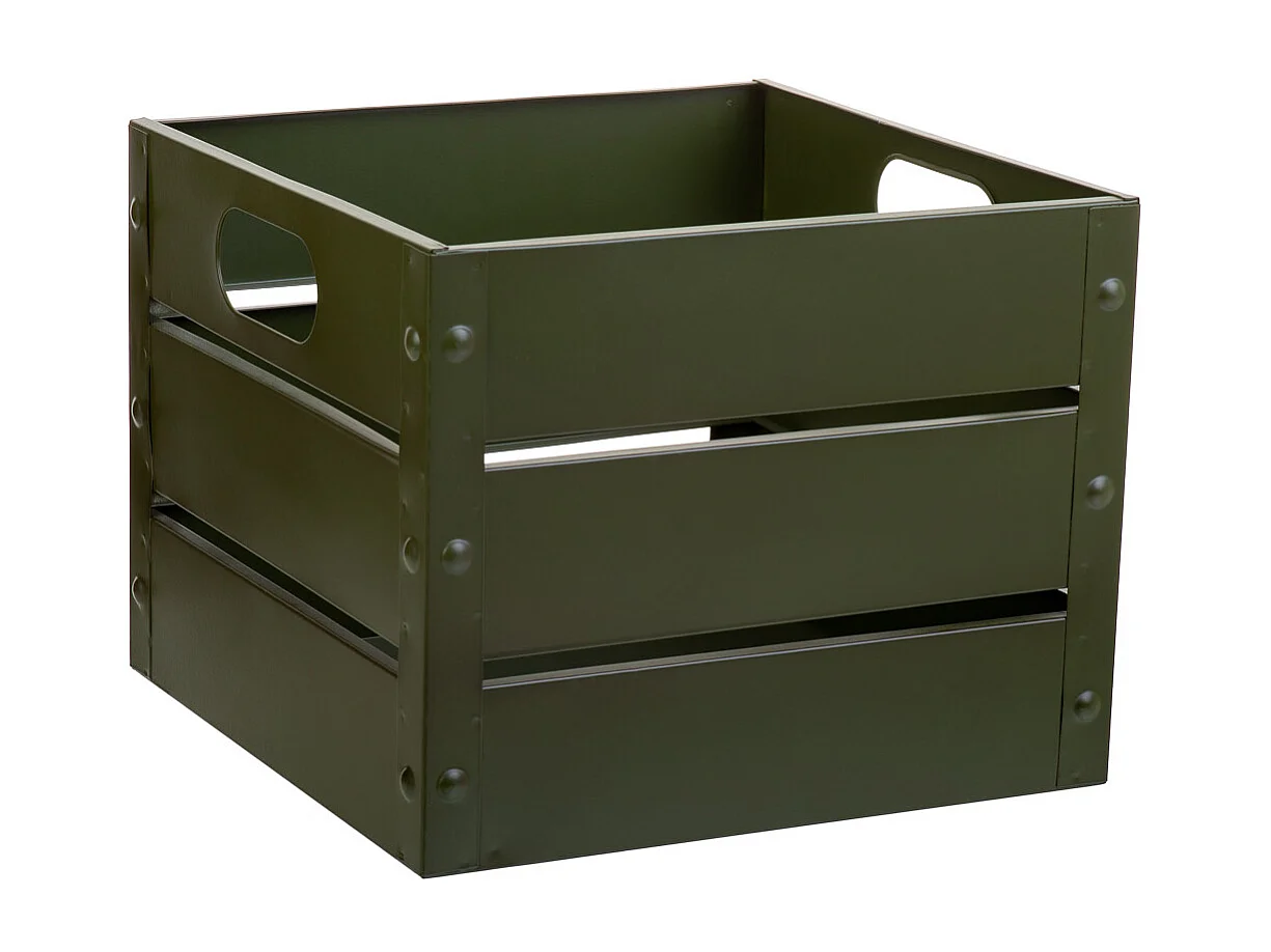 Corbeille carrée en métal imprimé vert 26x26x20