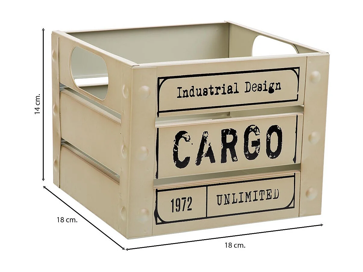 Cesto quadrado de metal estampado cinza 18x18x14