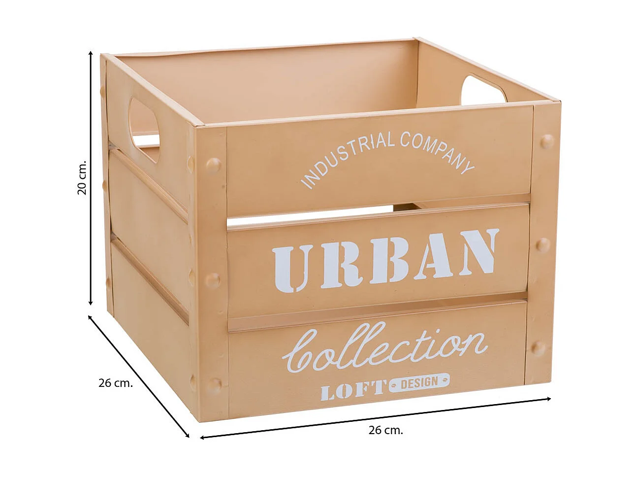 Cestino quadrato in metallo stampato arancio 26x26x20