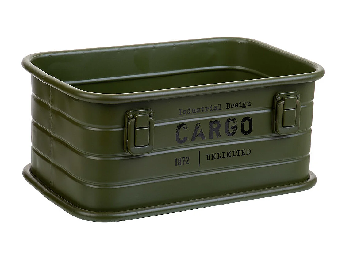 Cesto retangular de metal estampado verde 32x21x14