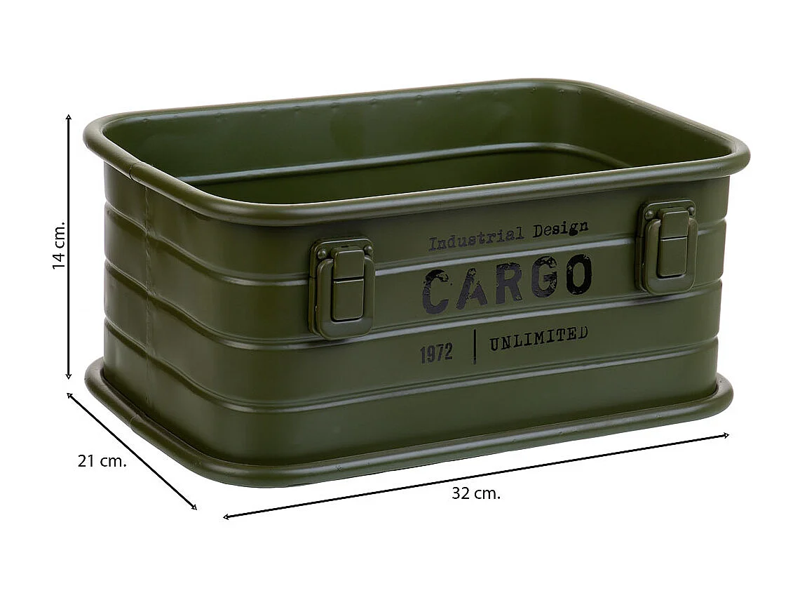 Cesto retangular de metal estampado verde 32x21x14