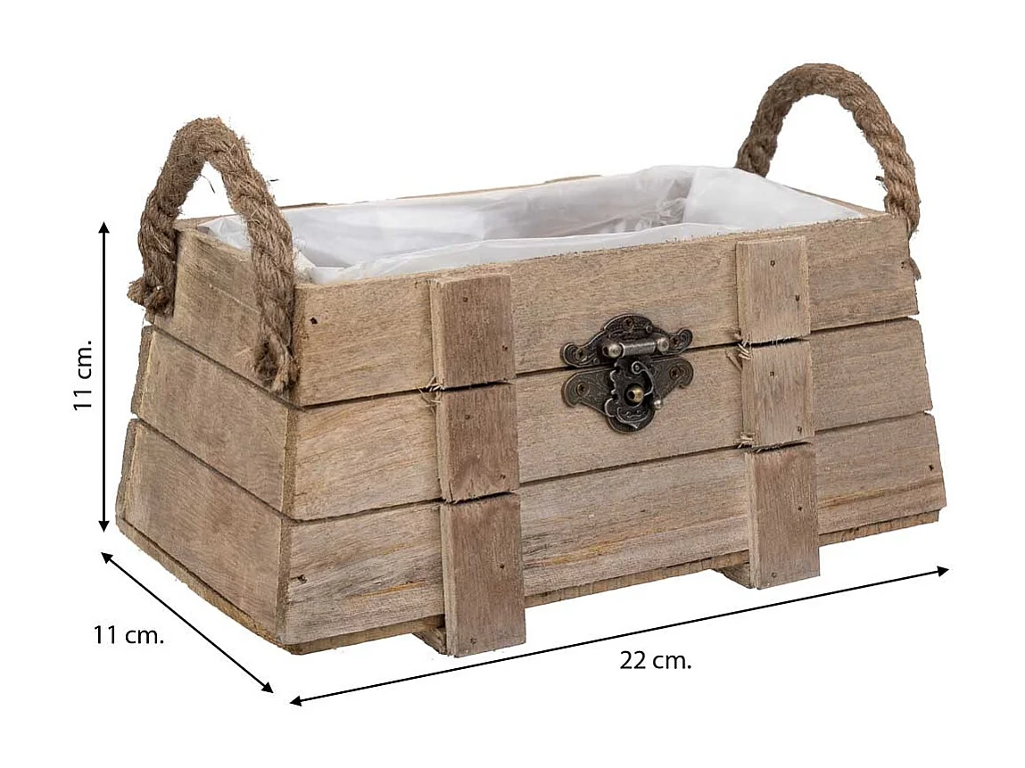 Cesto de madera con asas marrón 22x11x11