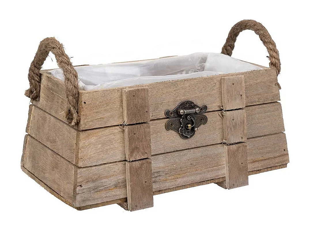 Cesto de madeira com alças marrons 22x11x11