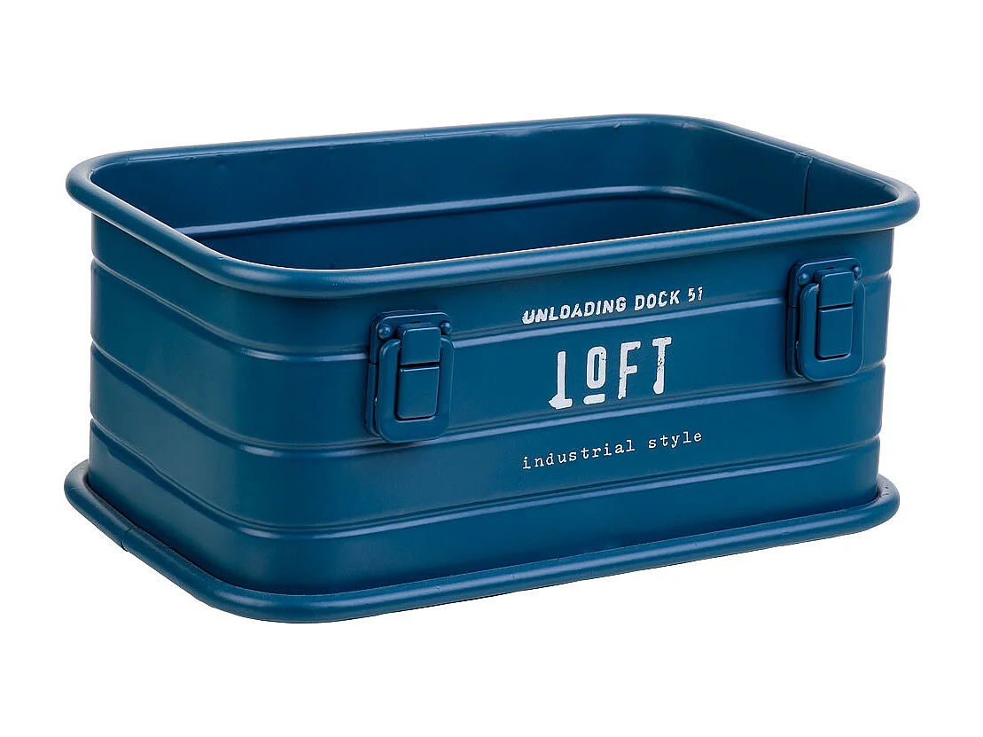 Cesto retangular de metal estampado em azul 32x21x14