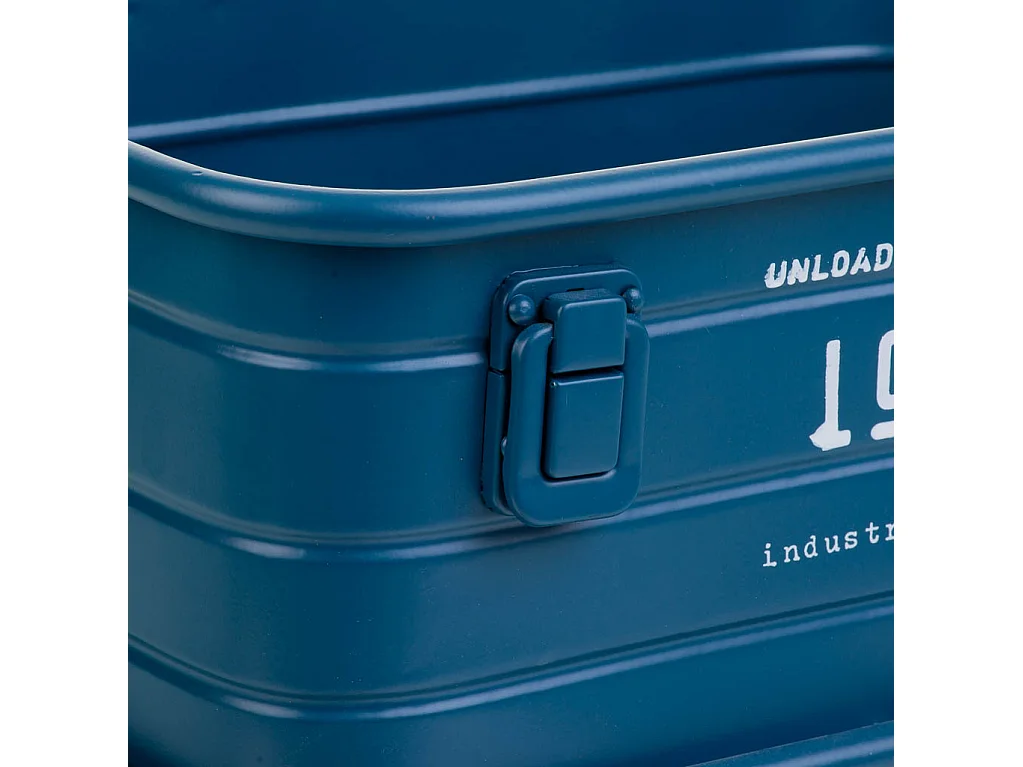 Cesto retangular de metal estampado em azul 32x21x14