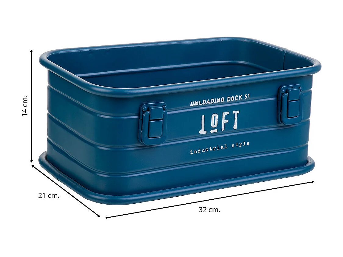 Cesto retangular de metal estampado em azul 32x21x14