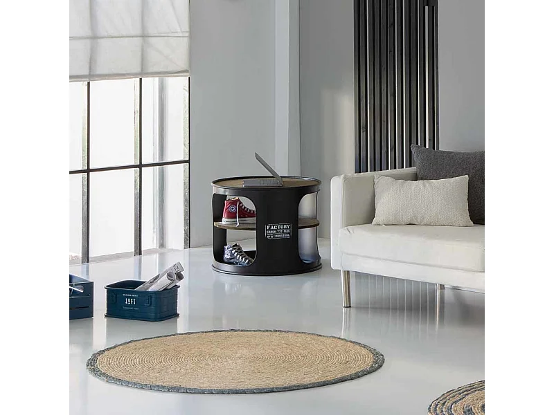 Cesto retangular de metal estampado em azul 32x21x14