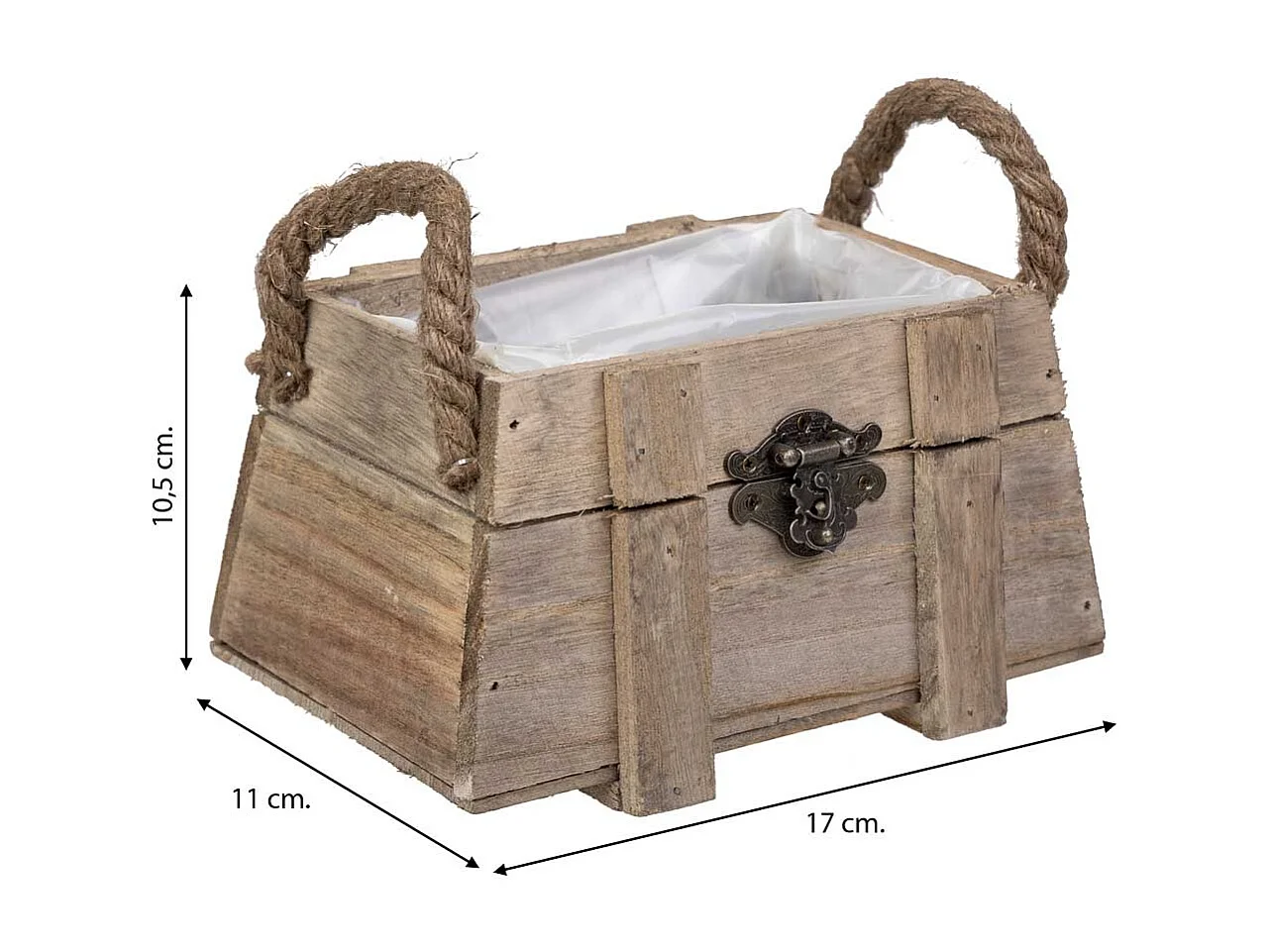 Cesto de madera con asas marrón 17x11x10,5