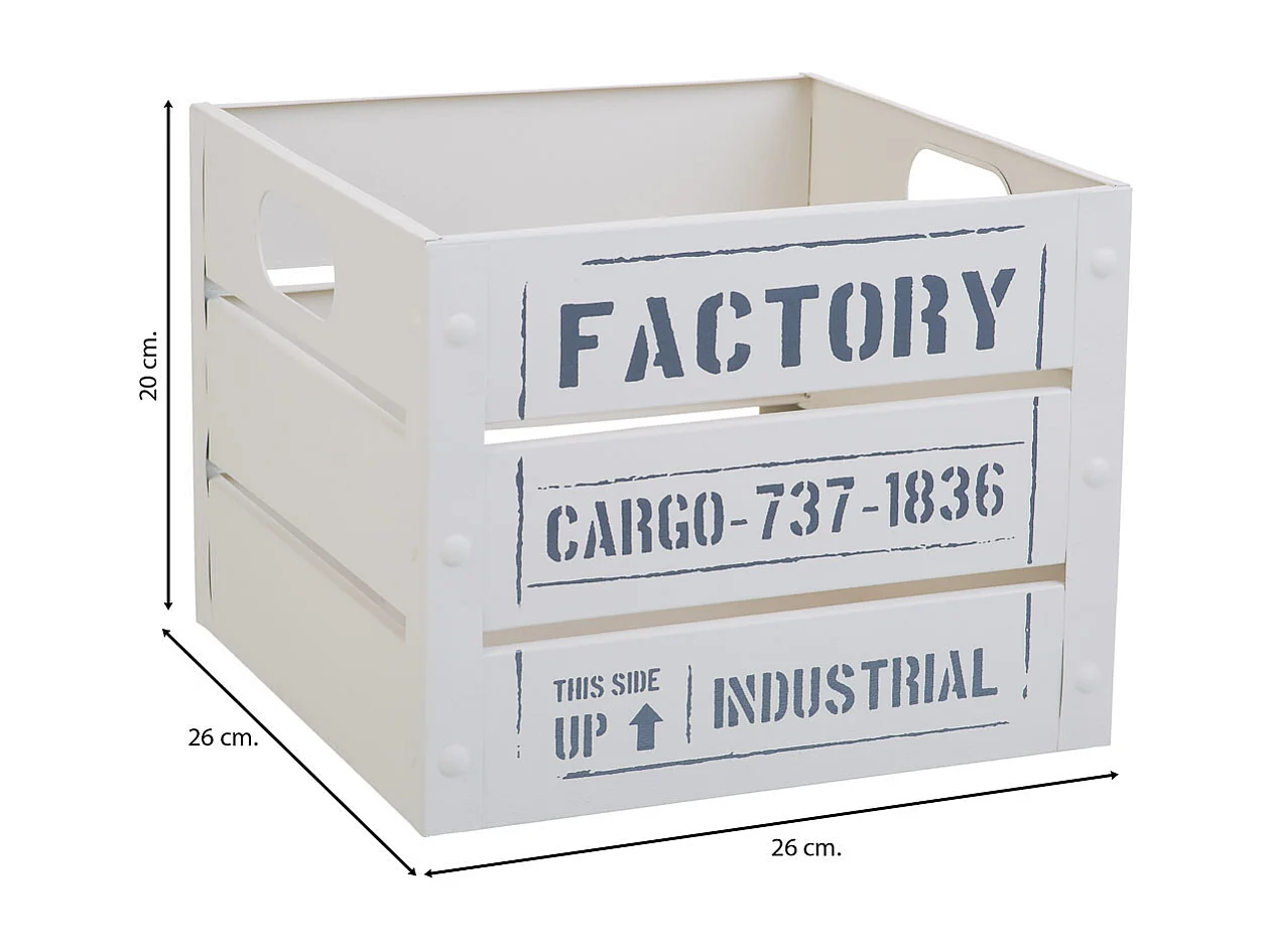 Corbeille carrée en métal imprimé blanc 26x26x20