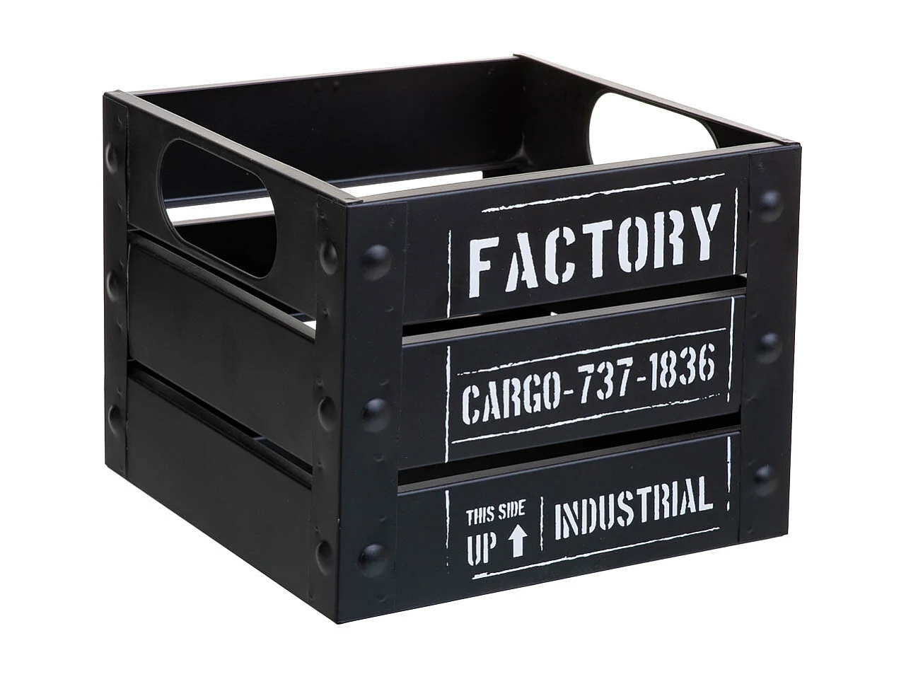 Corbeille carrée en métal imprimé noir 18x18x14