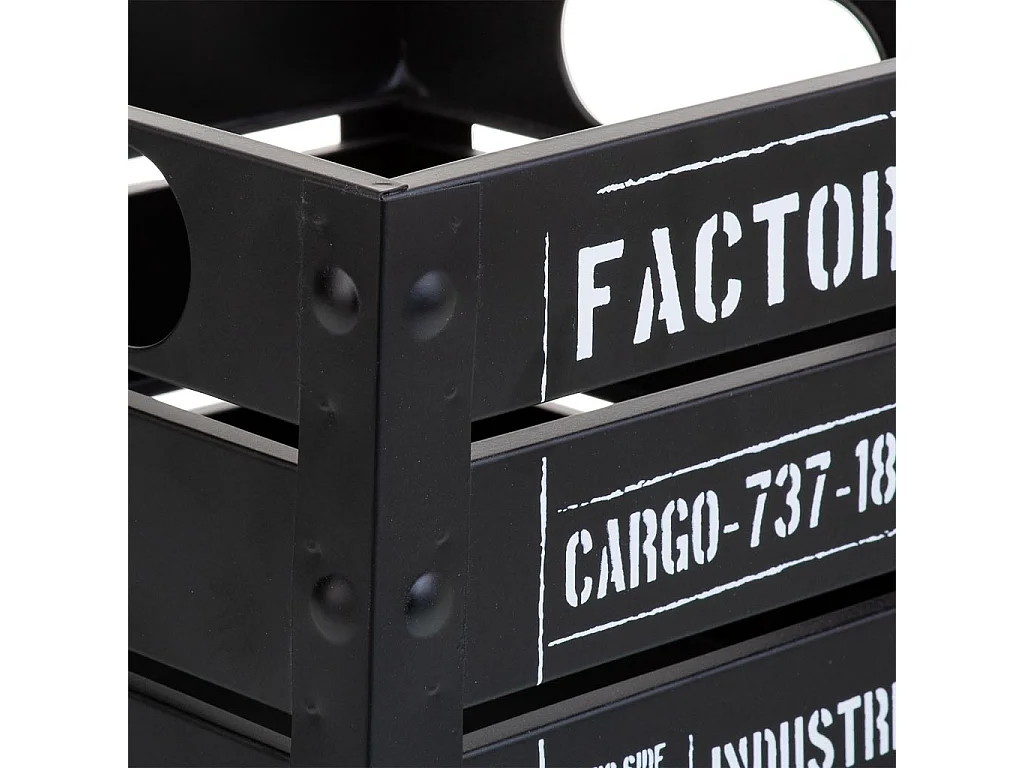 Corbeille carrée en métal imprimé noir 18x18x14