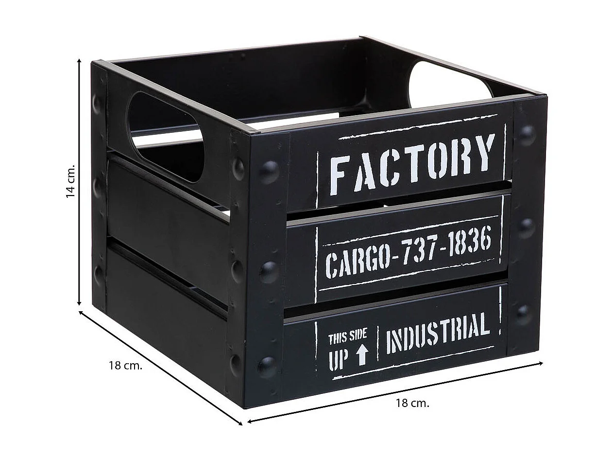 Cestino quadrato in metallo stampato nero 18x18x14