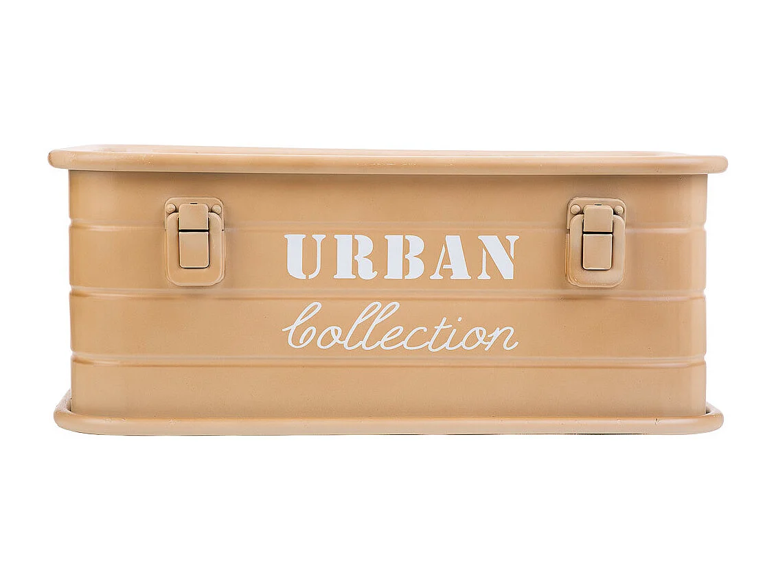 Cesto retangular de metal estampado marrom 39x26x16