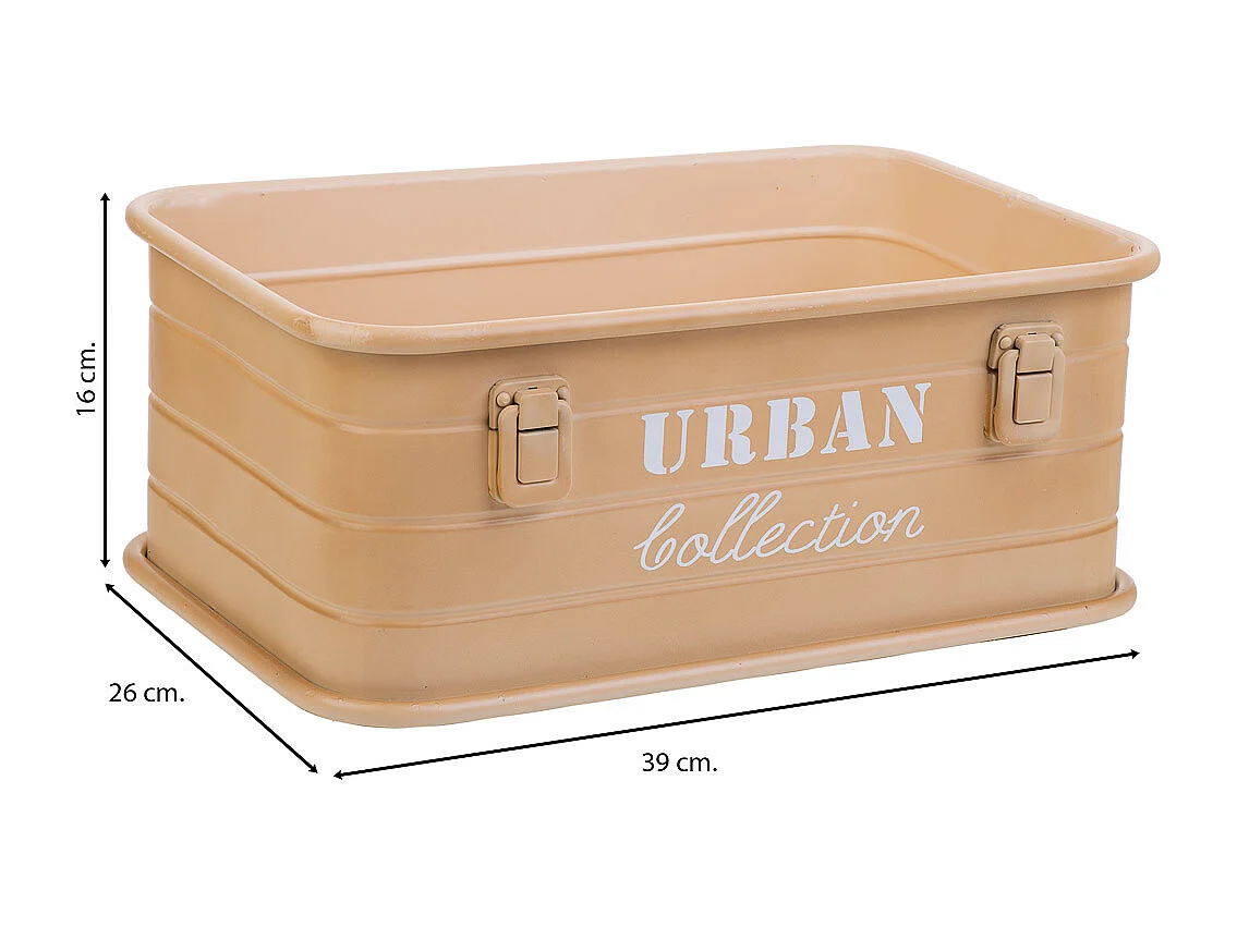 Cesto retangular de metal estampado marrom 39x26x16
