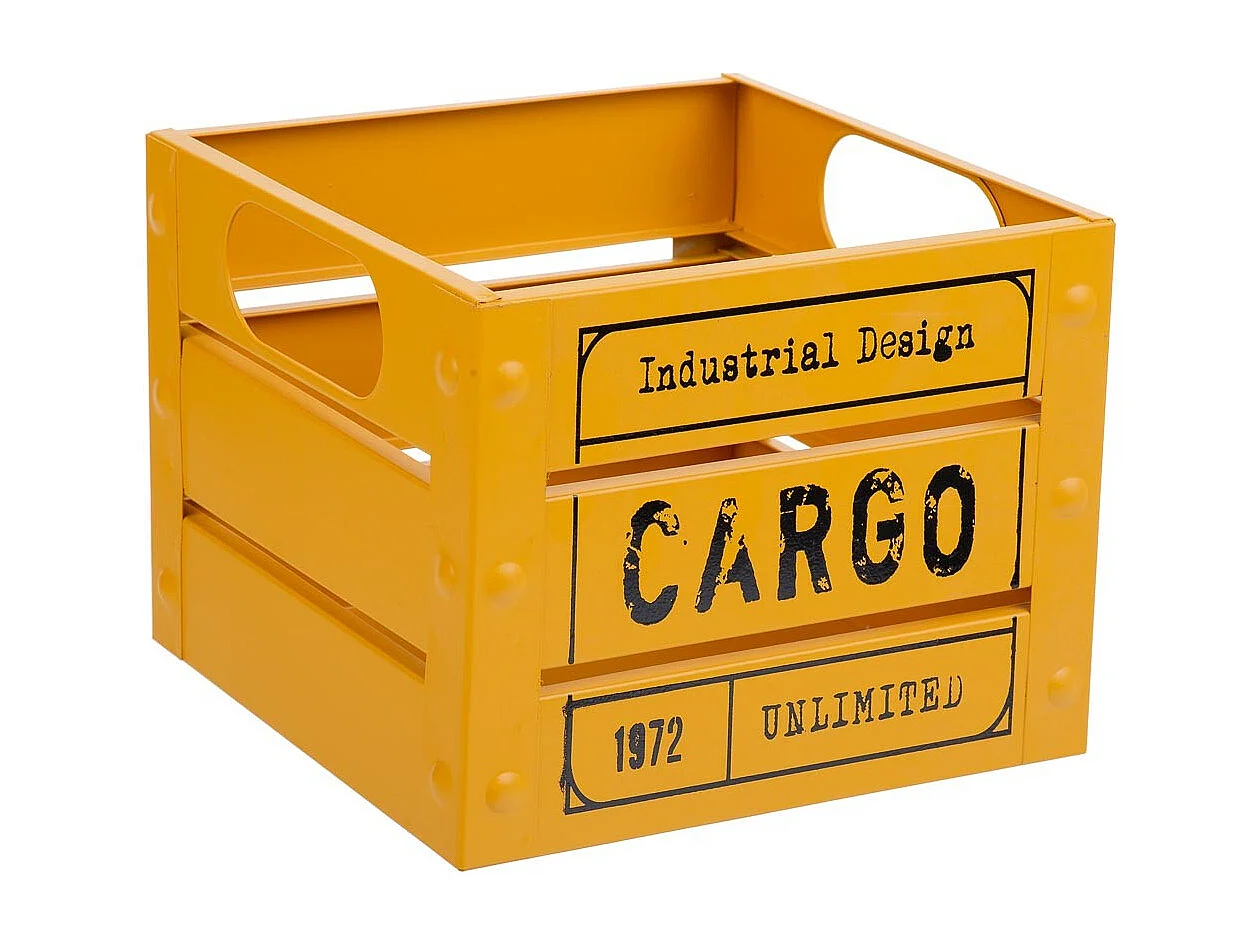 Cesto cuadrado de metal impreso amarillo 18x18x14