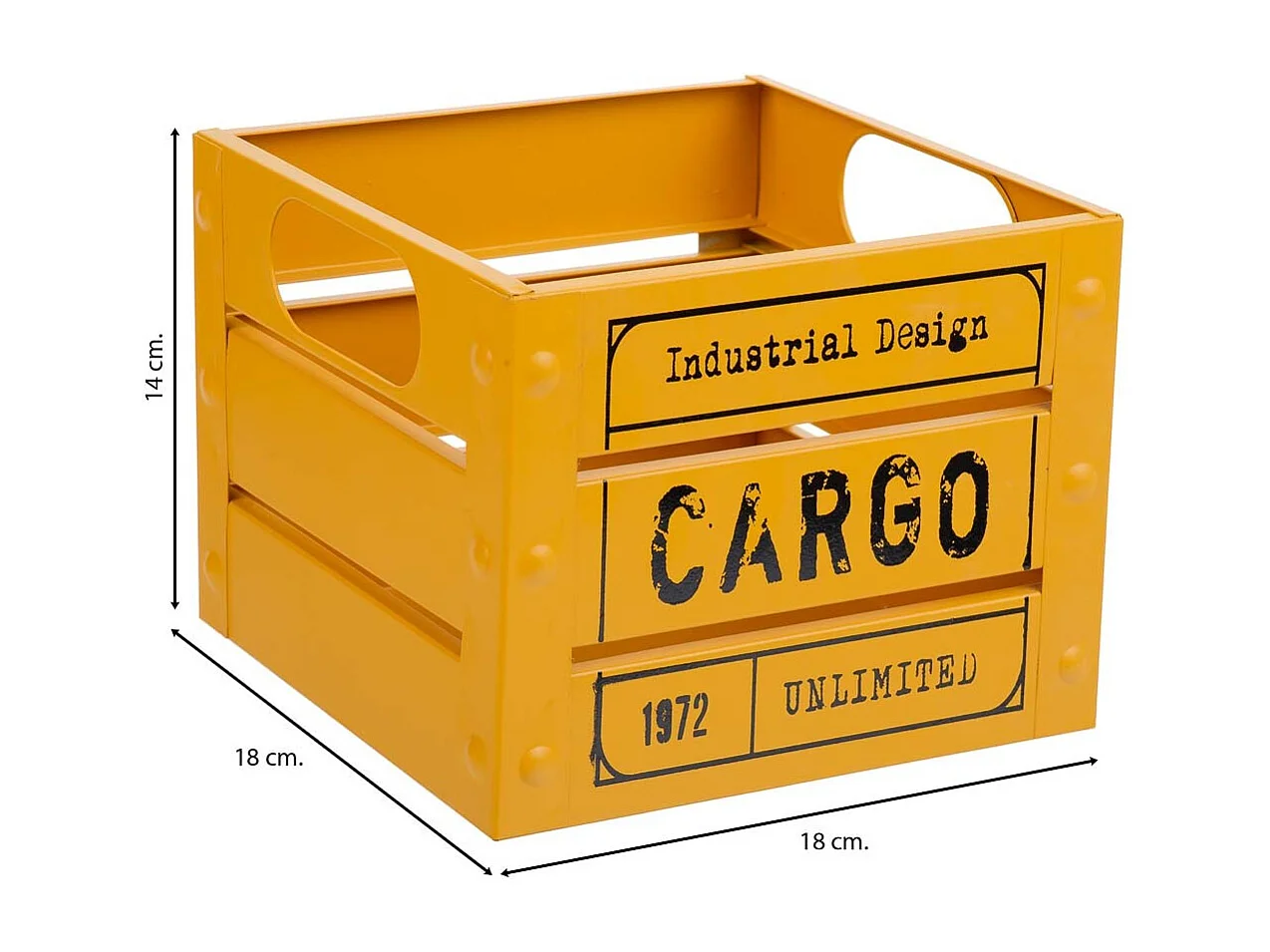 Cesto cuadrado de metal impreso amarillo 18x18x14