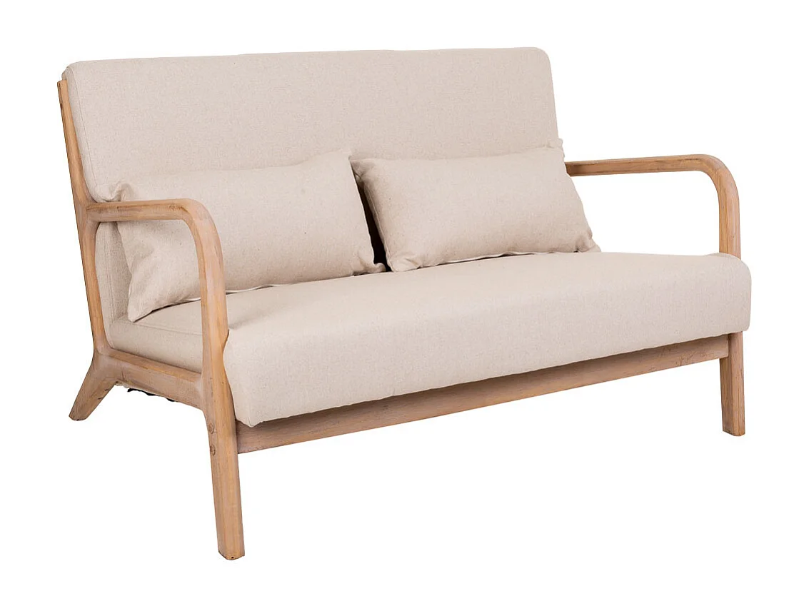 Cremefarbenes gepolstertes Holzsofa 122x85x74h cm