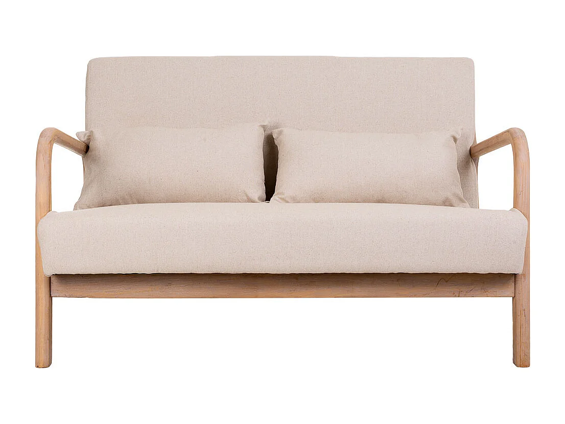 Sofá estofado de madeira creme 122x85x74