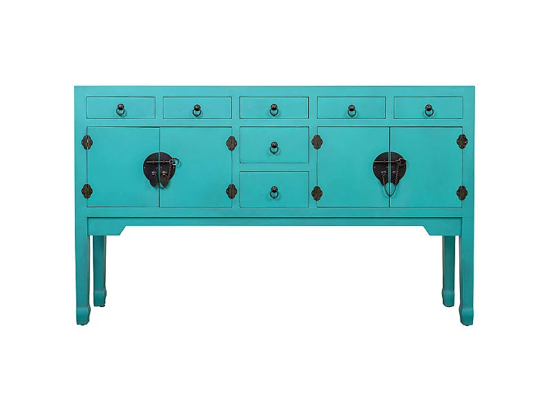 Buffet en bois avec 7 tiroirs et 2 portes 128x26x78h cm