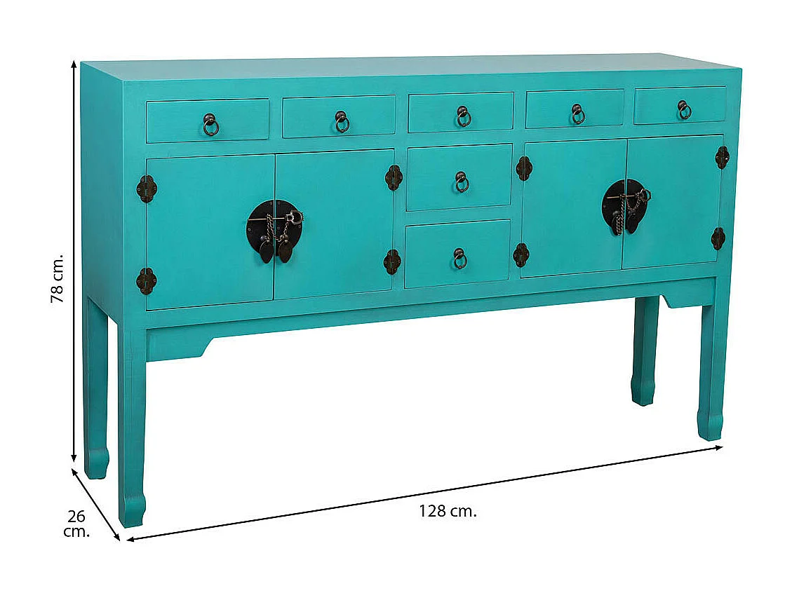 Buffet en bois avec 7 tiroirs et 2 portes 128x26x78h cm