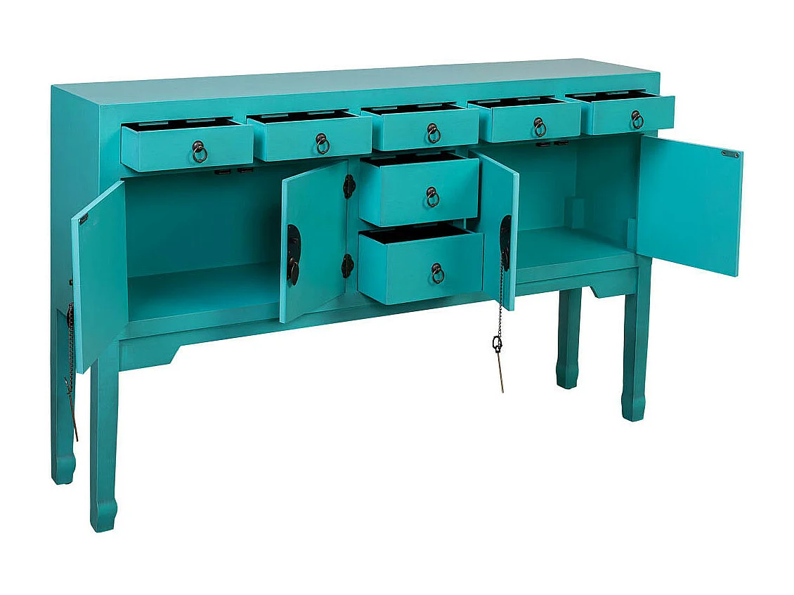 Buffet en bois avec 7 tiroirs et 2 portes 128x26x78h cm