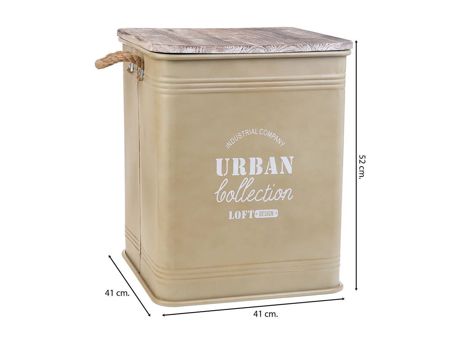 Cesto de roupa metal impresso bege 41x41x52