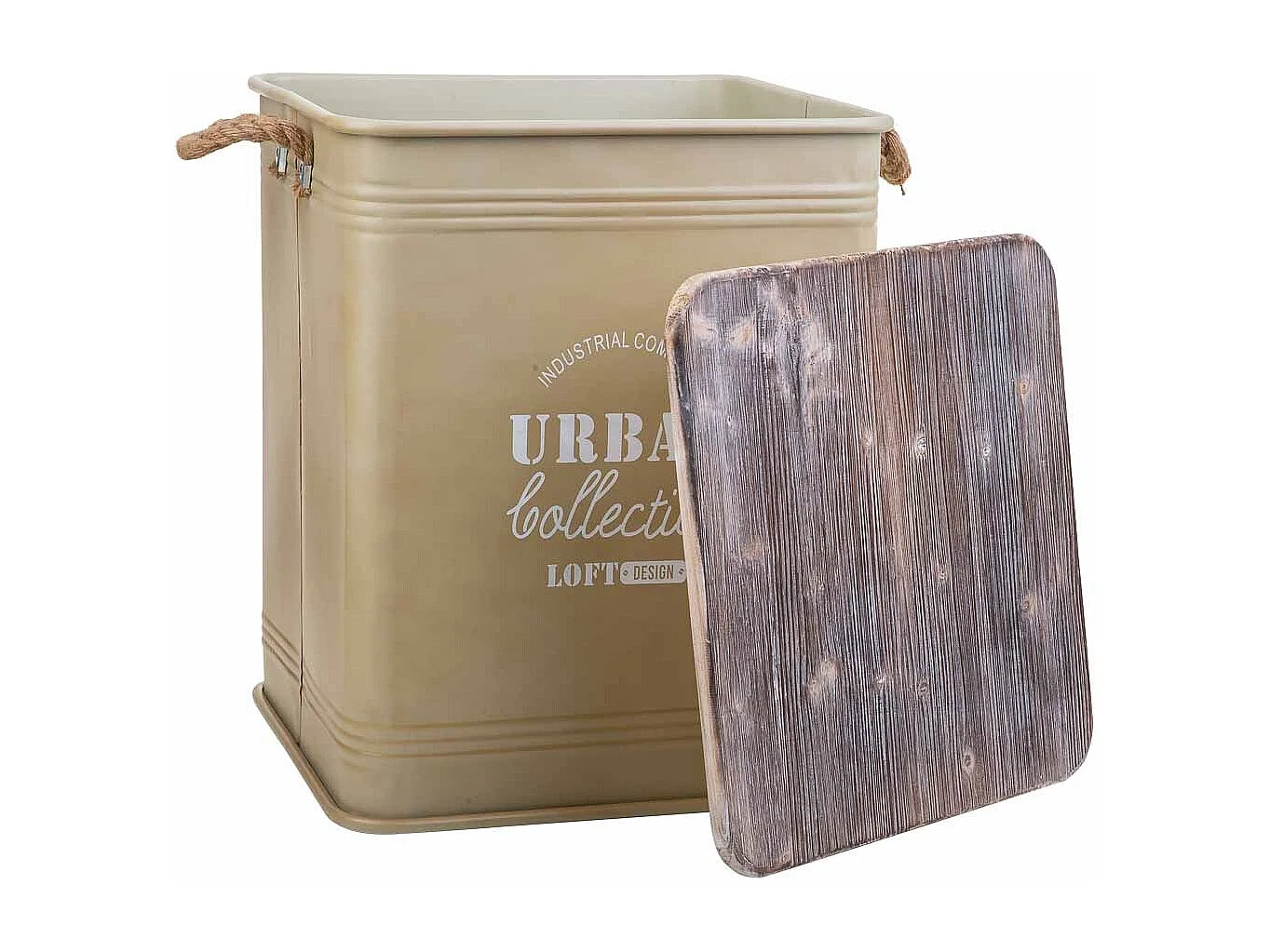 Cesto de roupa metal impresso bege 41x41x52