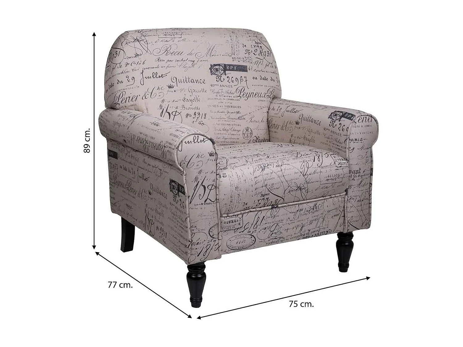 Poltrona imbottita grigia 75x77x89h