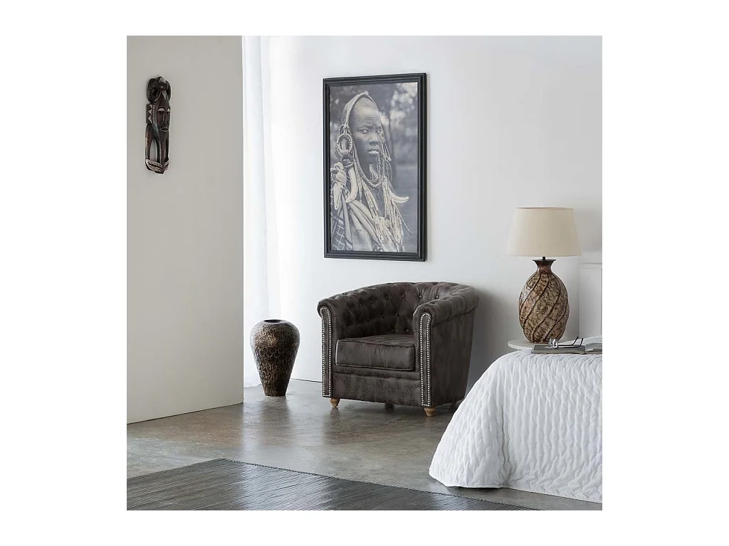 Fauteuil tapissé marron 80x80x48/72h