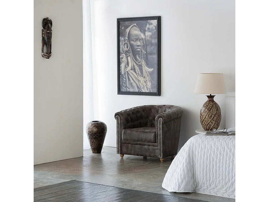 Fauteuil tapissé marron 80x80x48/72h