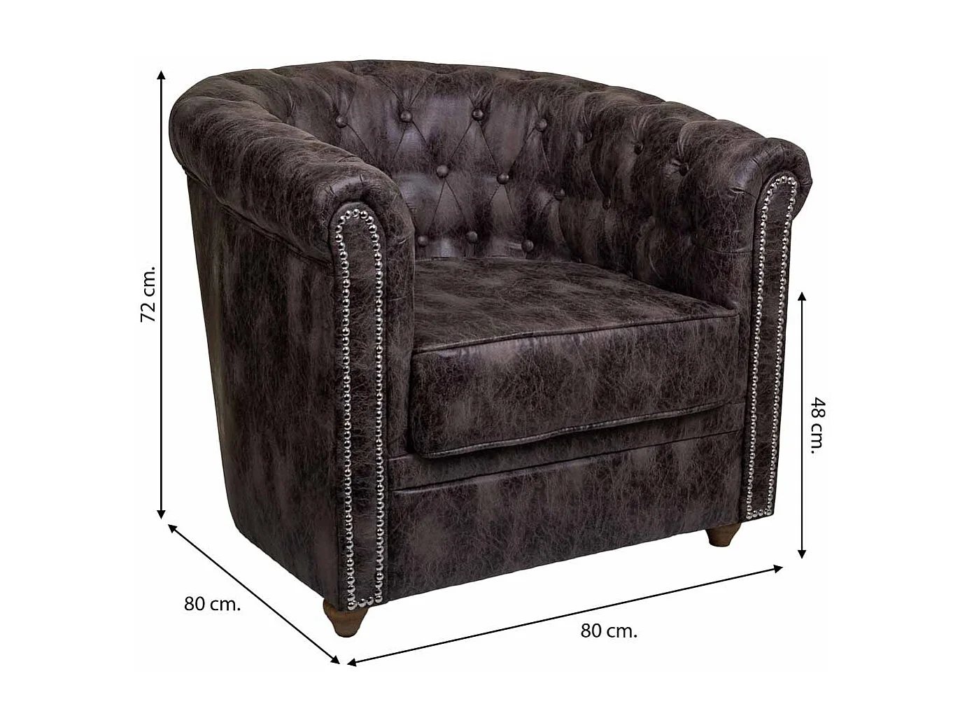Fauteuil tapissé marron 80x80x48/72h