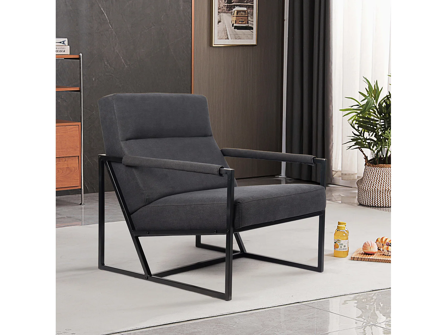 Chaise longue SVITA CHRIS chaise cocktail chaise rembourrée avec accoudoirs jaune anthracite