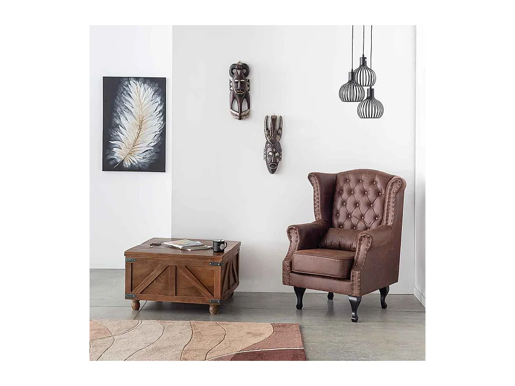 Fauteuil en simili cuir marron 84x84x86h