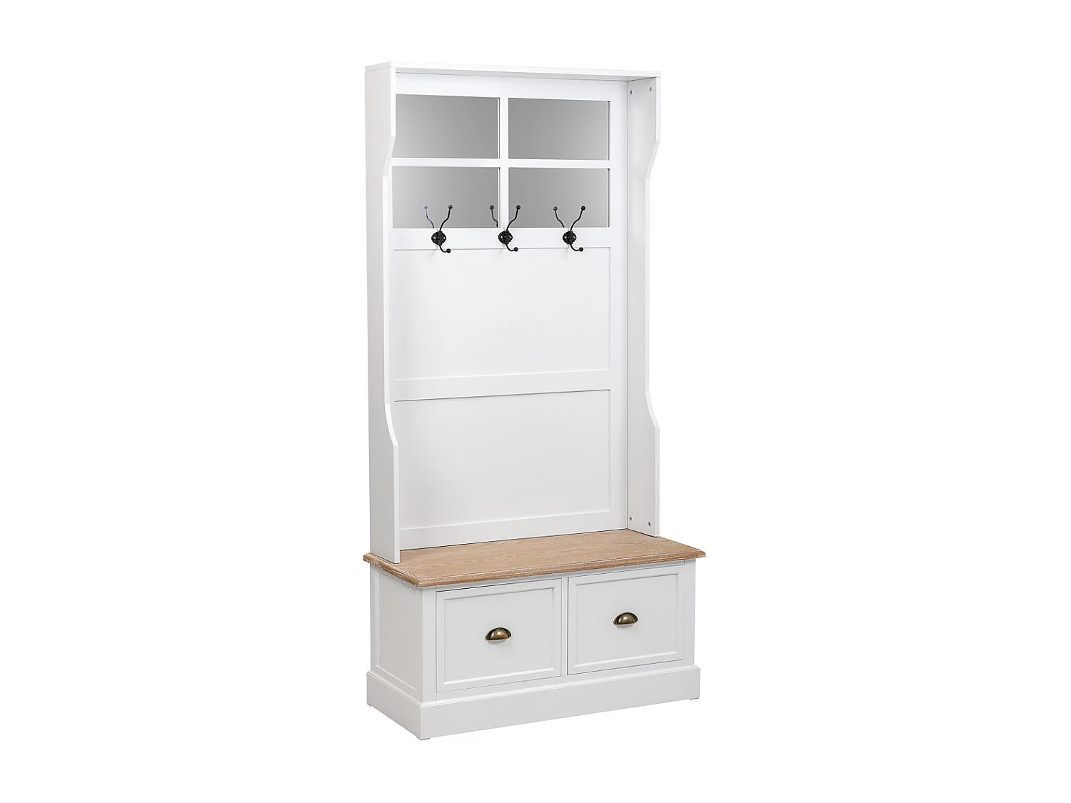 Console portemanteau en bois avec 2 tiroirs blanc 92x39.5x184h