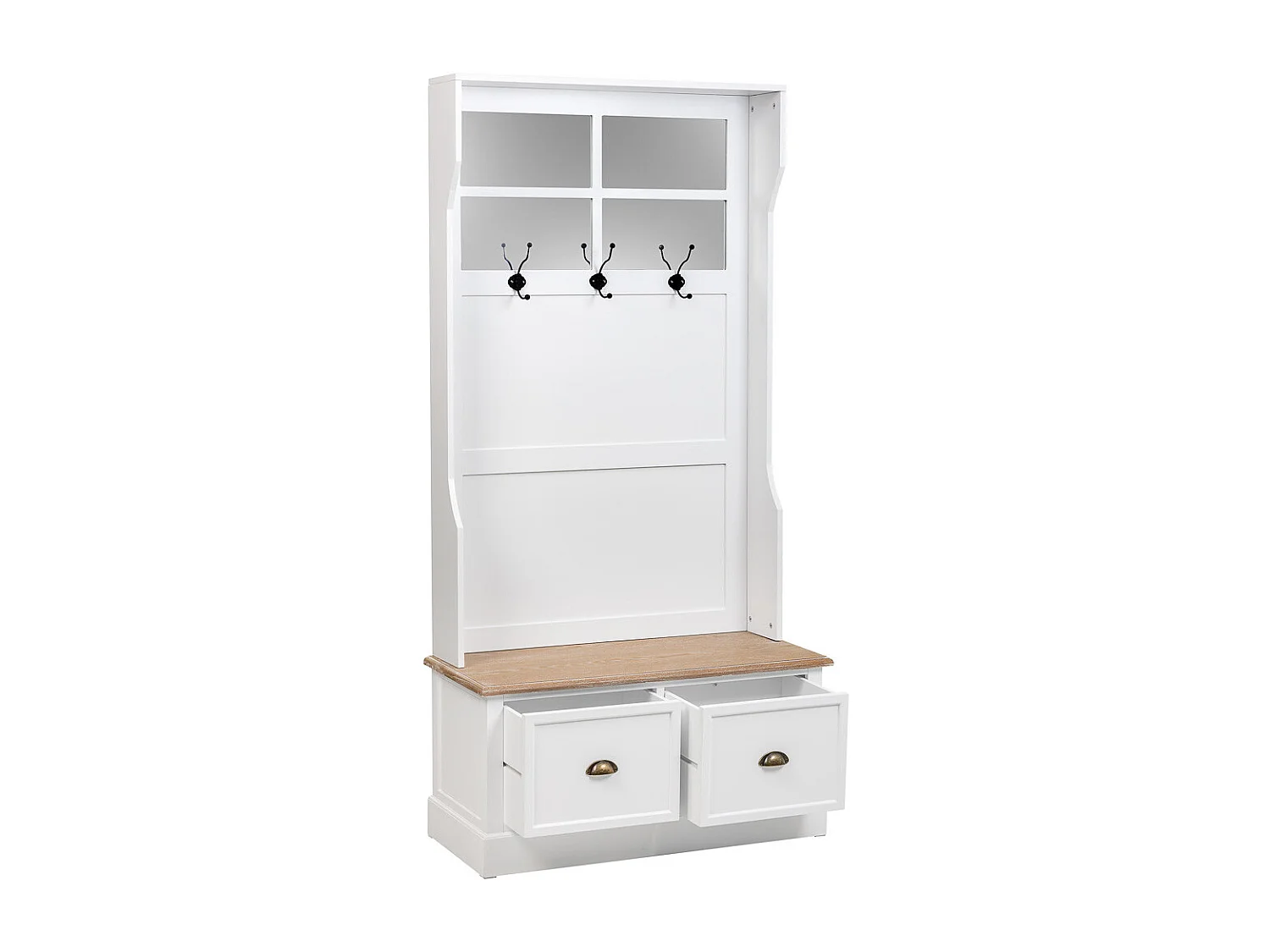Console portemanteau en bois avec 2 tiroirs blanc 92x39.5x184h