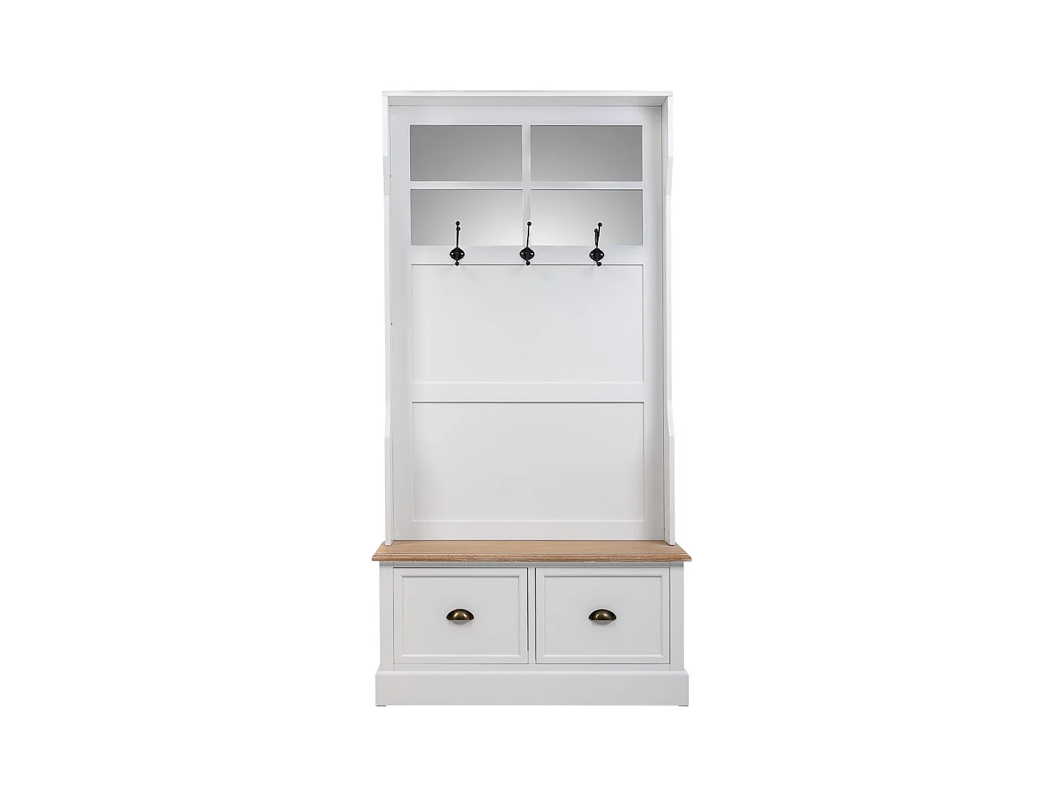 Console portemanteau en bois avec 2 tiroirs blanc 92x39.5x184h