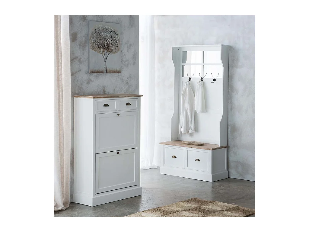 Appendiabiti da Mobile da ingresso in legno con 2 cassetti bianchi 92x39,5x184h