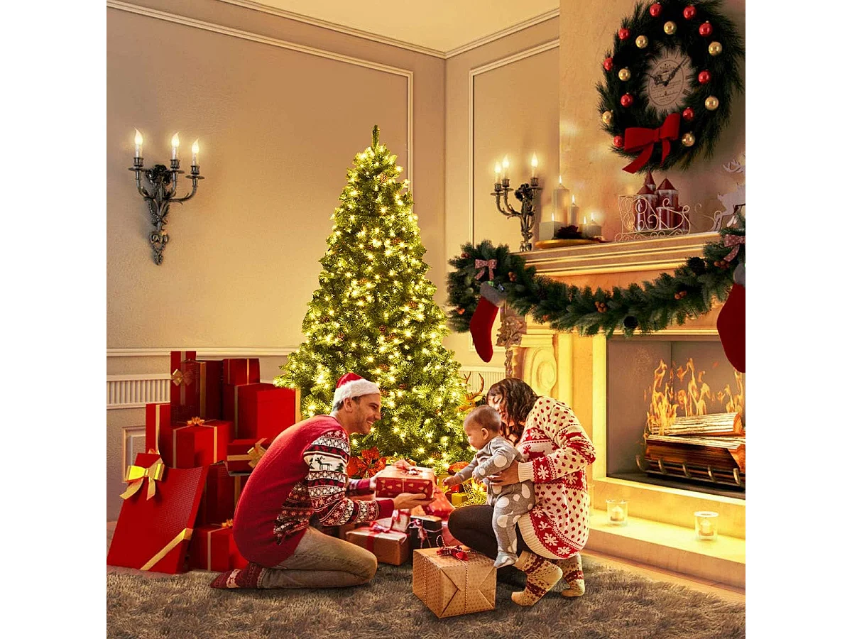 Kerstboom/kunstkerstboom met warm wit LED-licht, groen, 210 cm