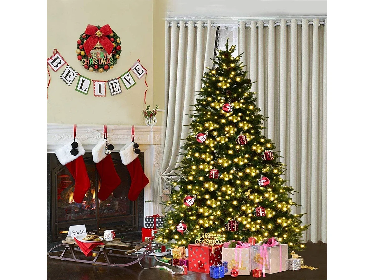 Kerstboom/kunstkerstboom met warm wit LED-licht, groen, 210 cm