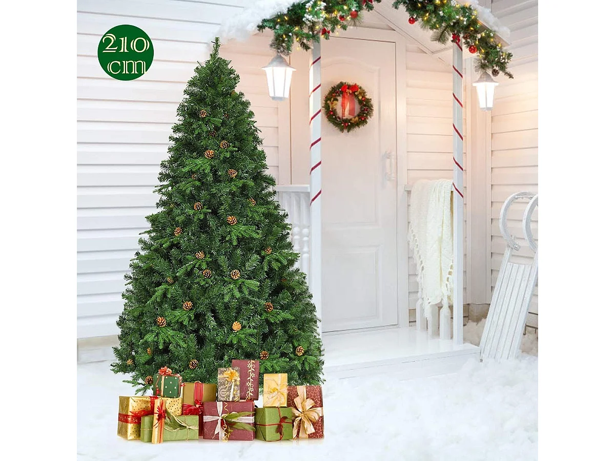 Sapin de noël/arbre de noël artificiel avec lumière led blanc chaud, vert, 210 cm