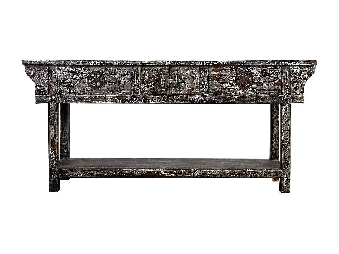 Mobile da ingresso in legno con finitura artigianale bianco invecchiato 181x45x80