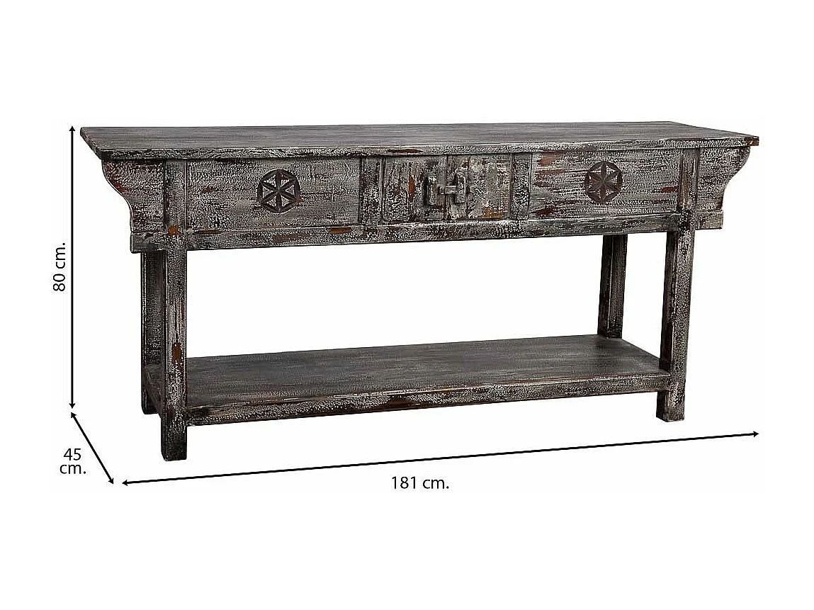 Holzhalle mit handgefertigter, gealterter weißer Oberfläche, 181x45x80